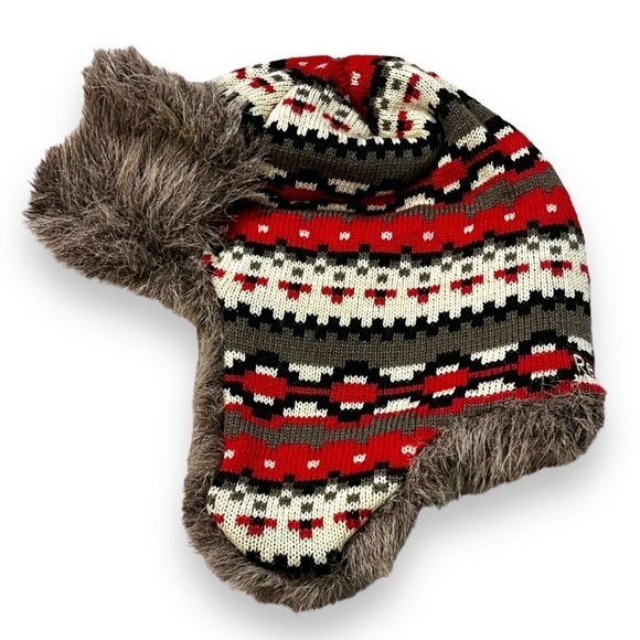 Reebok NHL Chicago Blackhawks Trapper Hat Faux Fur Nordic Print Knit One Size - Picture 6 of 11